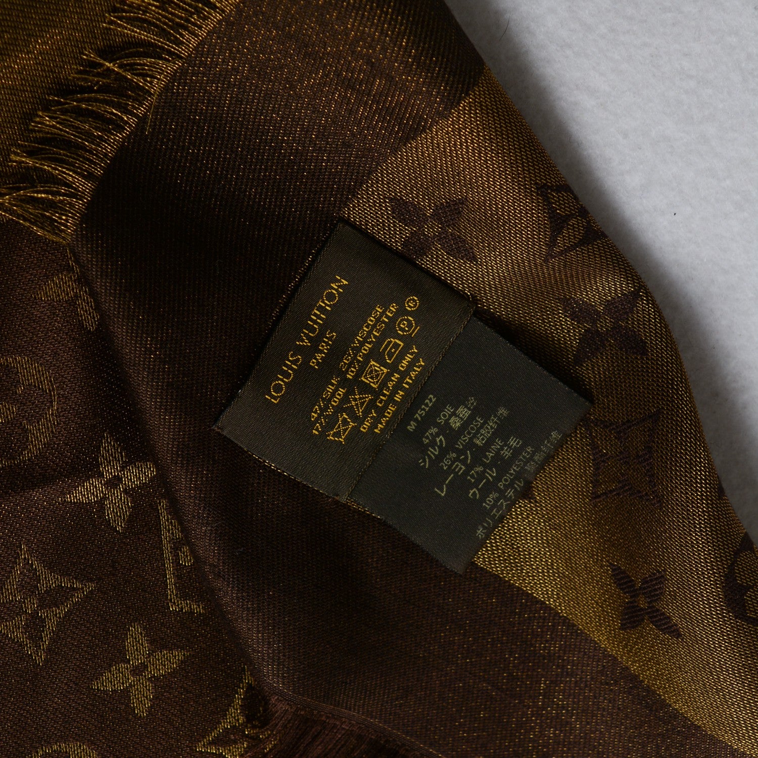 Louis Vuitton Silk Lurex Wool Monogram Shine Shawl Brown 5 of 5