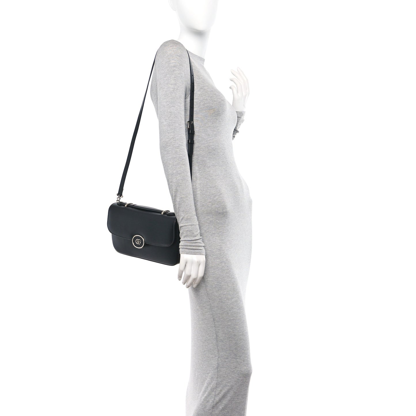 Senna Calfskin Petite GG Top Handle Shoulder Bag Black