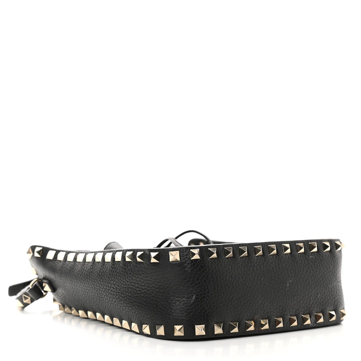 Grained Calfskin Rockstud Bucket Bag Black