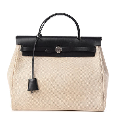 Hermes Toile Vache Calfskin Herbag 30 PM Natural Black 1 of 16