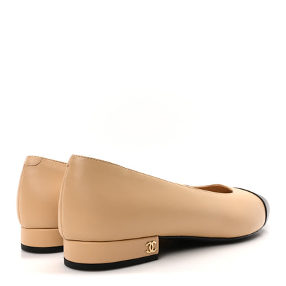 Chanel Lambskin Cap Toe CC Uniform Ballerina Flats 37.5 Beige Black 5 of 8