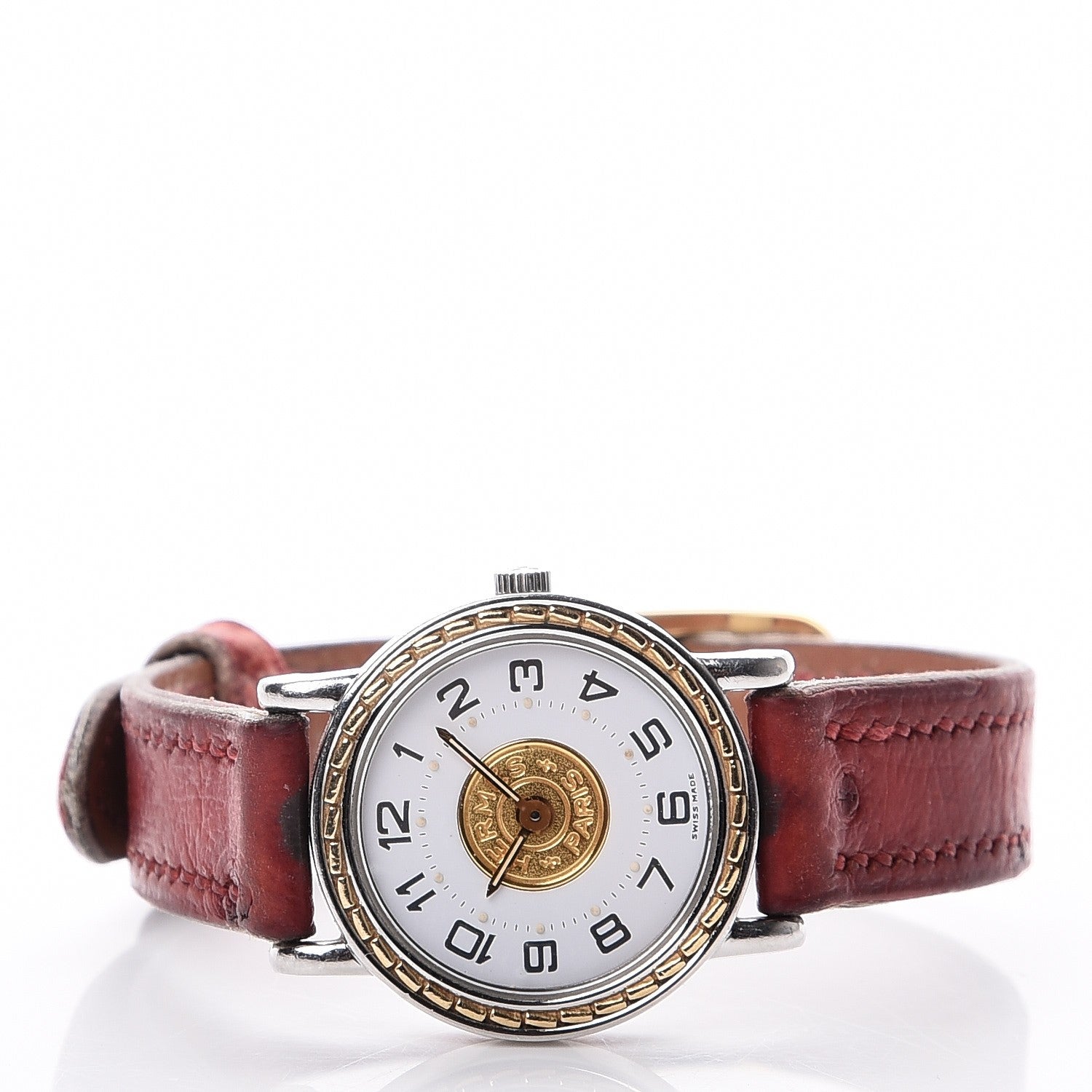 Hermes Stainless Steel Ostrich 23mm Sellier Quartz Watch Rouge 3 of 14
