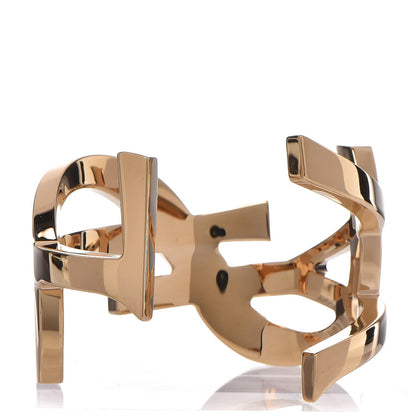 Saint Laurent Brass Monogram Medium Cuff Bracelet Gold 4 of 5