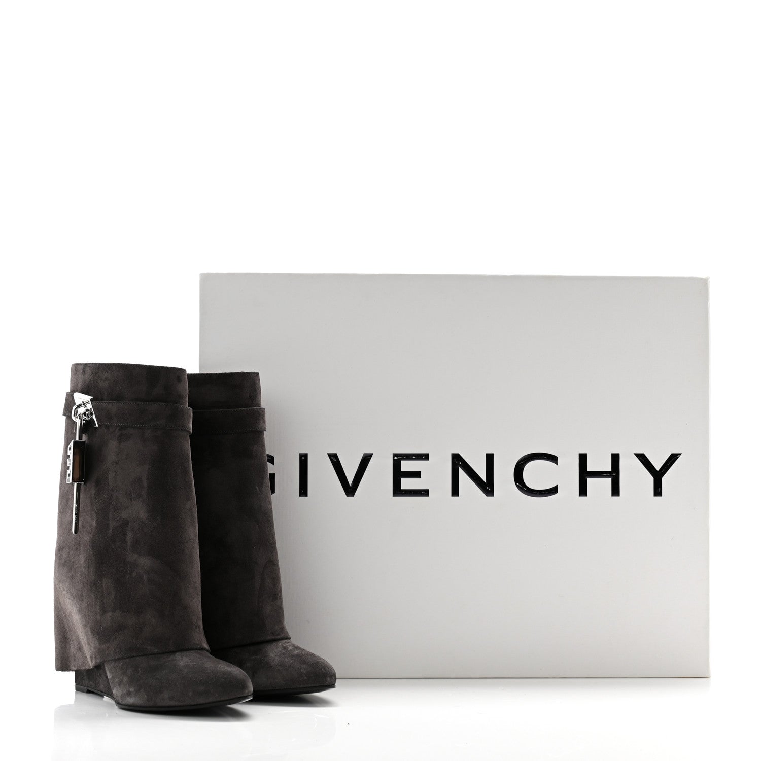 Givenchy Suede Calfskin Shark Lock Ankle Boots 39 Storm Grey 9 of 9