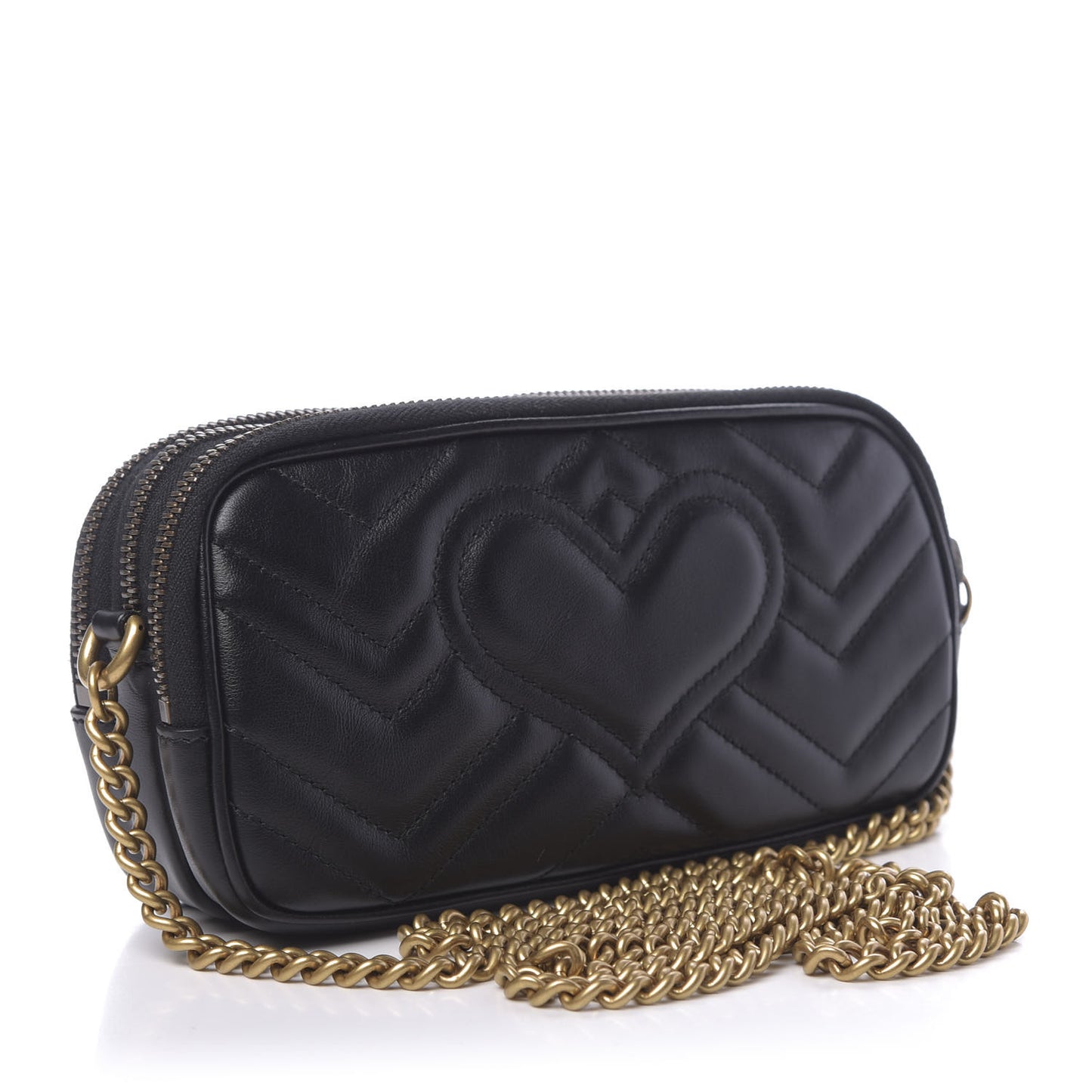 Calfskin Matelasse Mini GG Marmont Chain Crossbody Bag Black