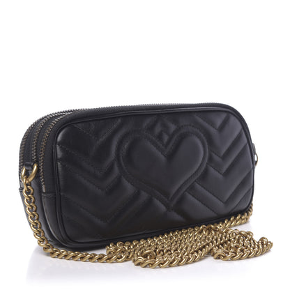 Gucci Calfskin Matelasse Mini GG Marmont Chain Crossbody Bag Black 3 of 12