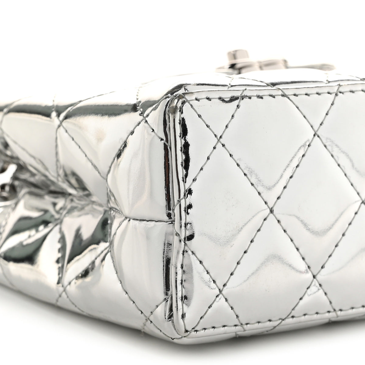 Mirror Calfskin Metallic Calfskin Quilted Nano Kelly Shopper Silvery