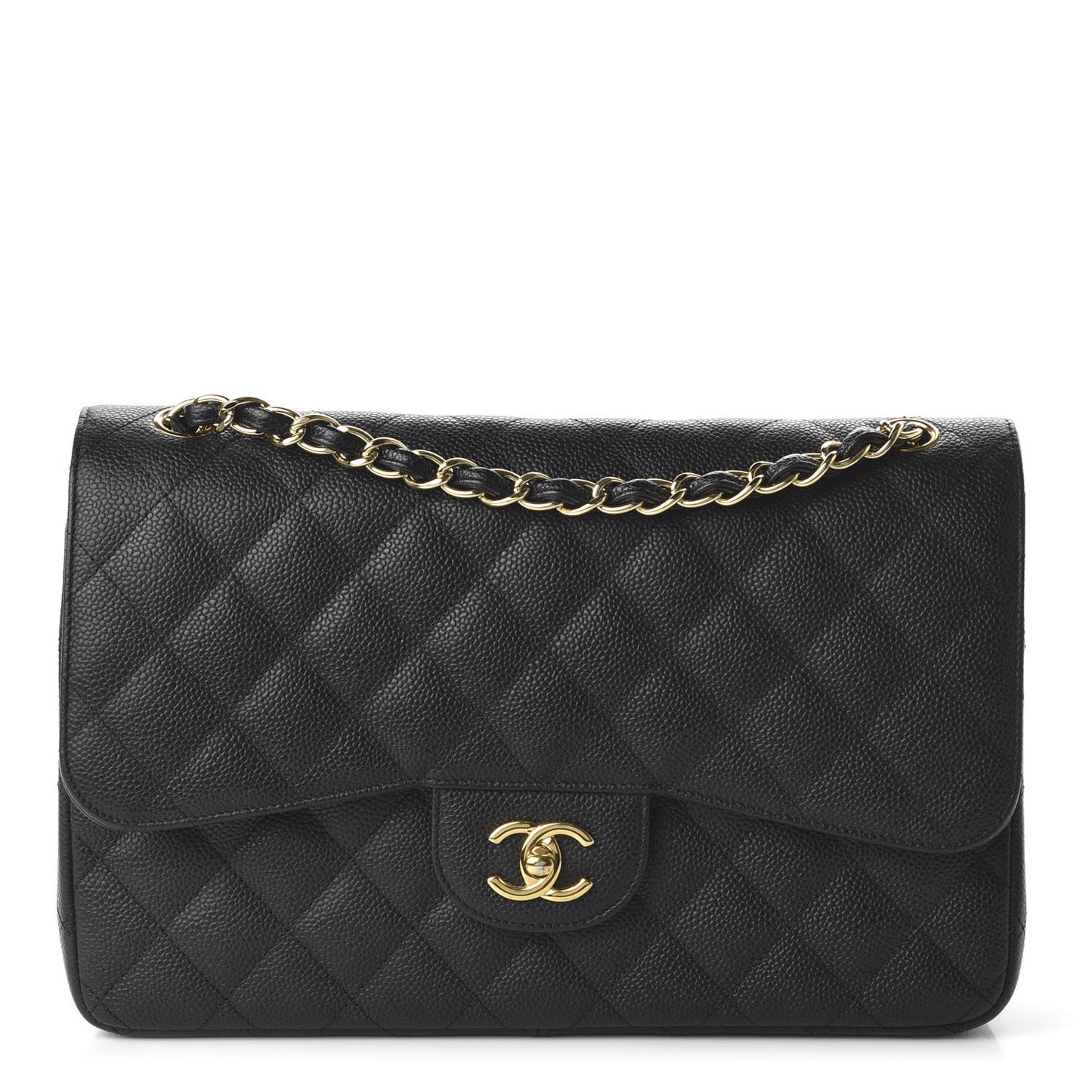 Caviar Quilted Jumbo Double Flap Black