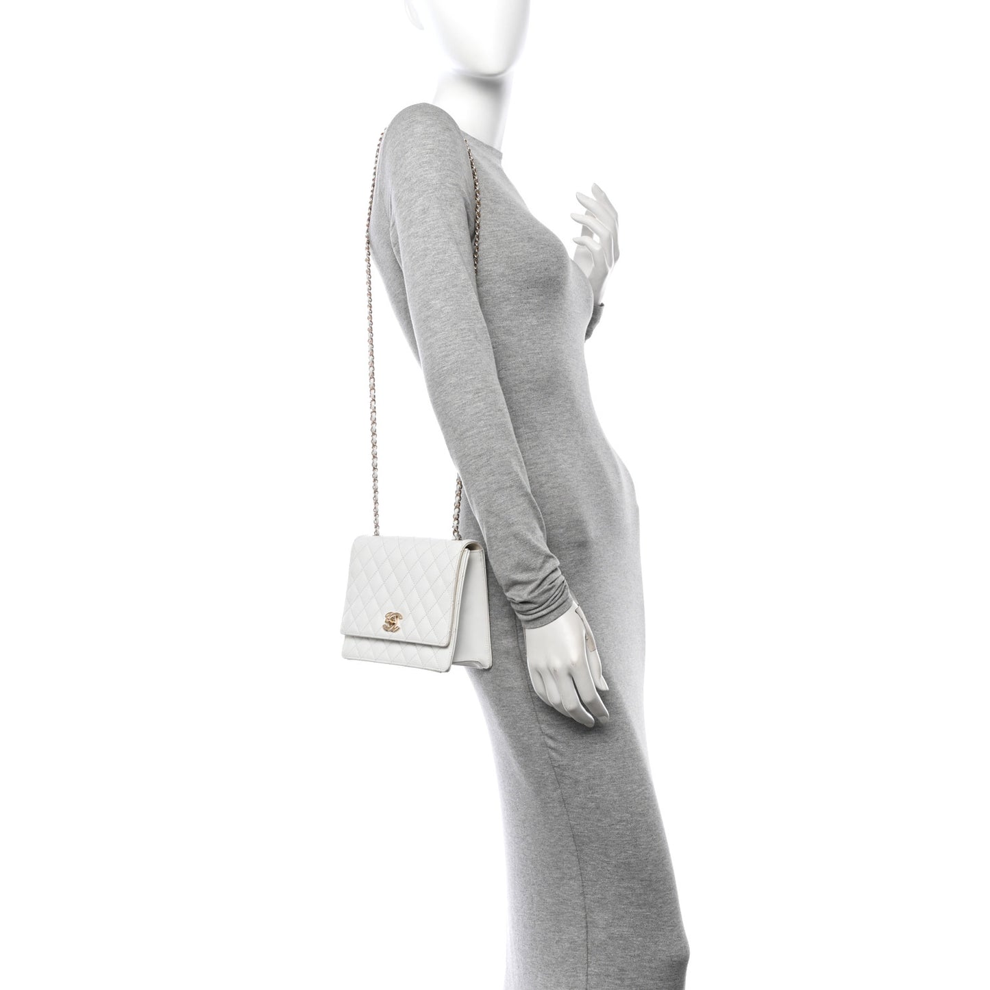 Glazed Calfskin Stitched Mini Square Flap White