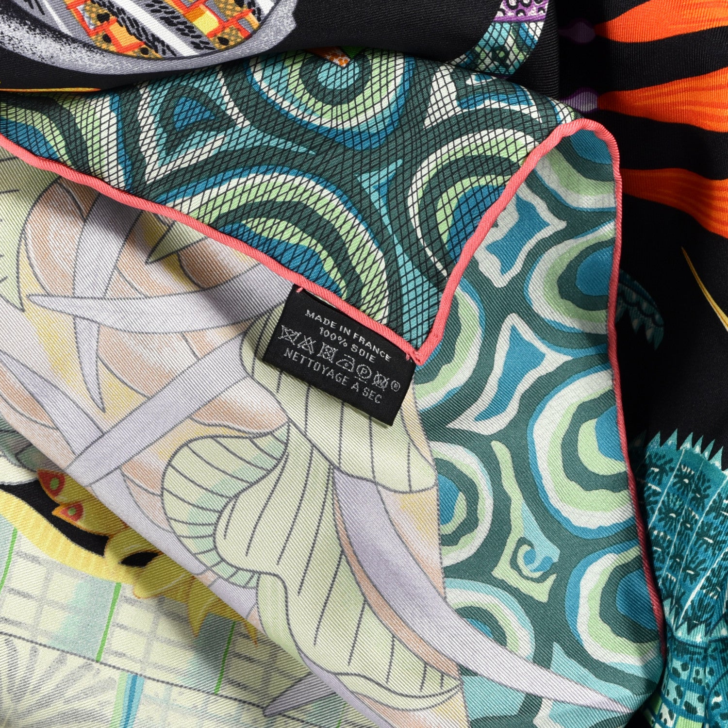Hermes Silk La Marche Du Zambeze Scarf 90 Black Corail Vert 5 of 5