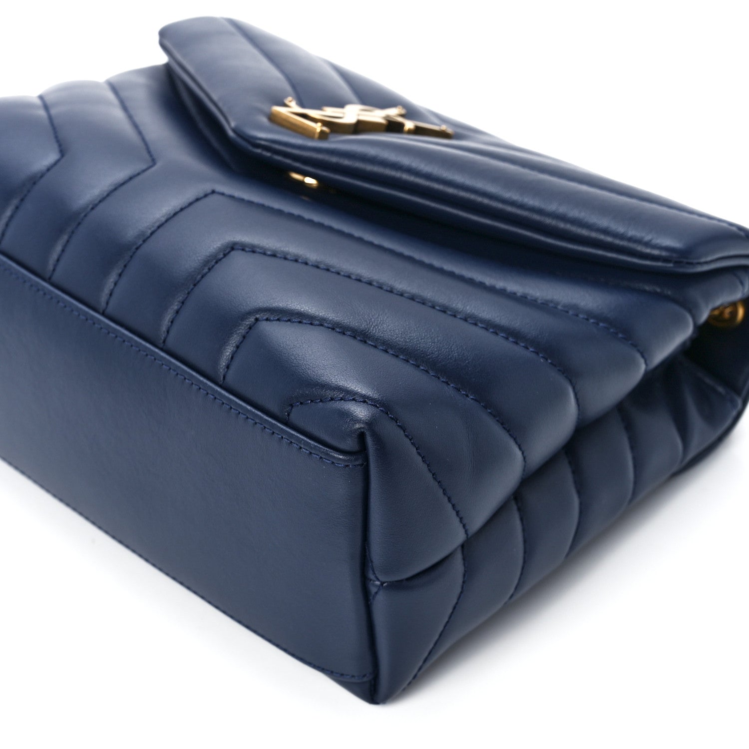 Saint Laurent Calfskin Y Quilted Monogram Small Loulou Chain Satchel Blue Charron 12 of 12