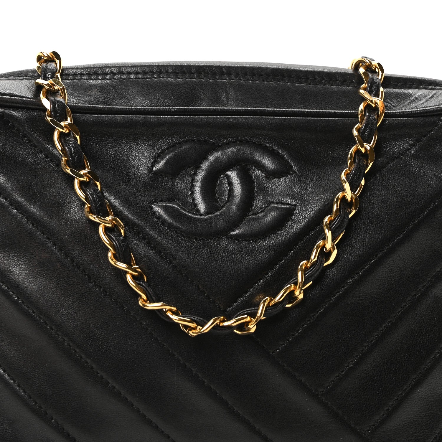 Chanel Lambskin Chevron Quilted Tassel Camera Case Black 17 of 23