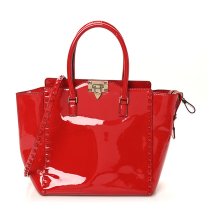 Valentino Garavani Patent Monochrome Rockstud Double Handle Tote Rosso Valentino 1 of 13