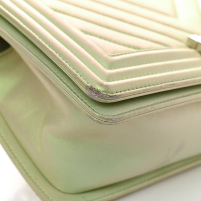 Chanel Iridescent Lambskin Chevron Quilted Medium Boy Flap Green 16 of 17