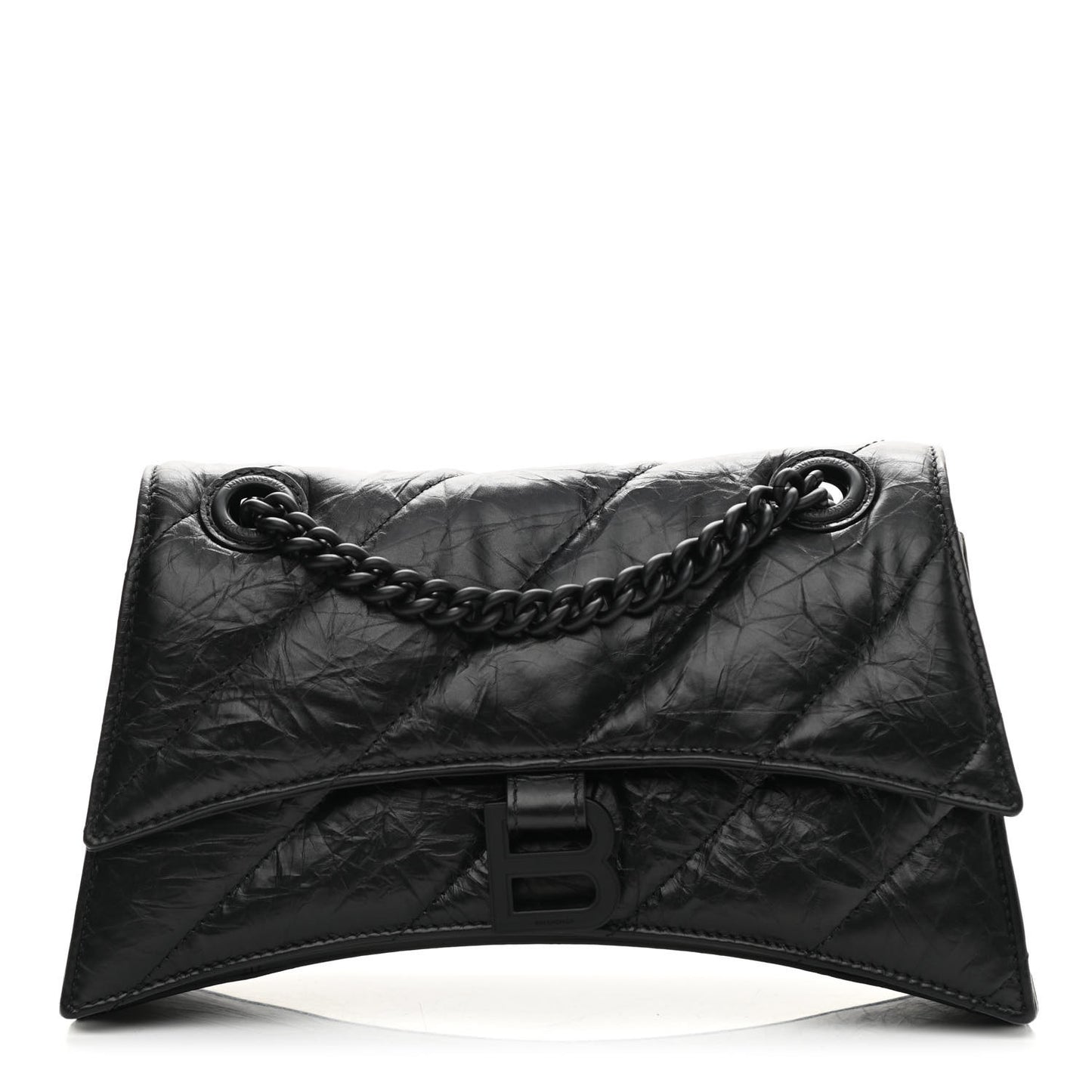 Crushed Calfskin Quilted Matte Black Hardware Small Crush Chain Bag Black