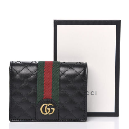 Gucci Calfskin Web Trapuntata GG Marmont Card Case Wallet Black 9 of 9