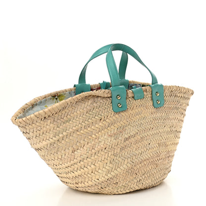 Dolce & Gabbana Woven Raffia Calfskin Lizard Embossed Crystal Embellished Kendra Logo Tote Blue Multicolor 3 of 9