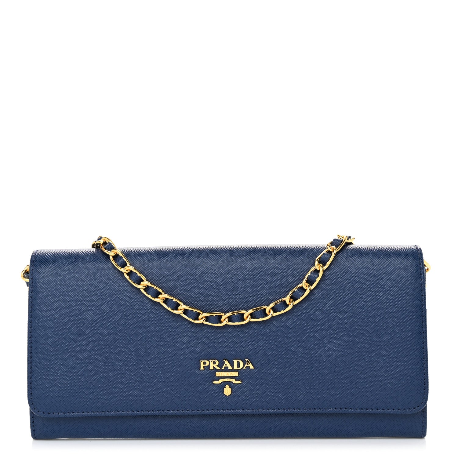 Prada Saffiano Metal Oro Chain Wallet Bleuette 1 of 9
