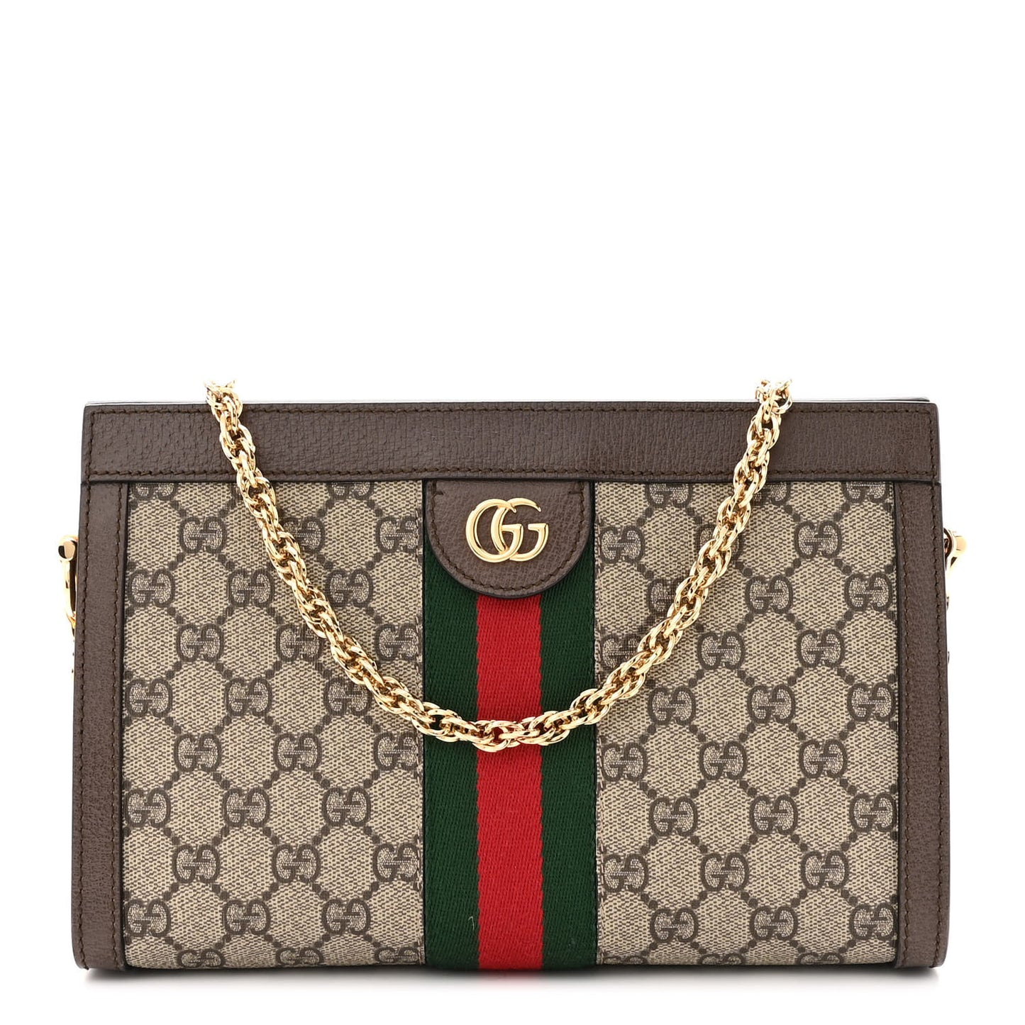 GG Supreme Monogram Web Small Ophidia Chain Shoulder Bag Brown