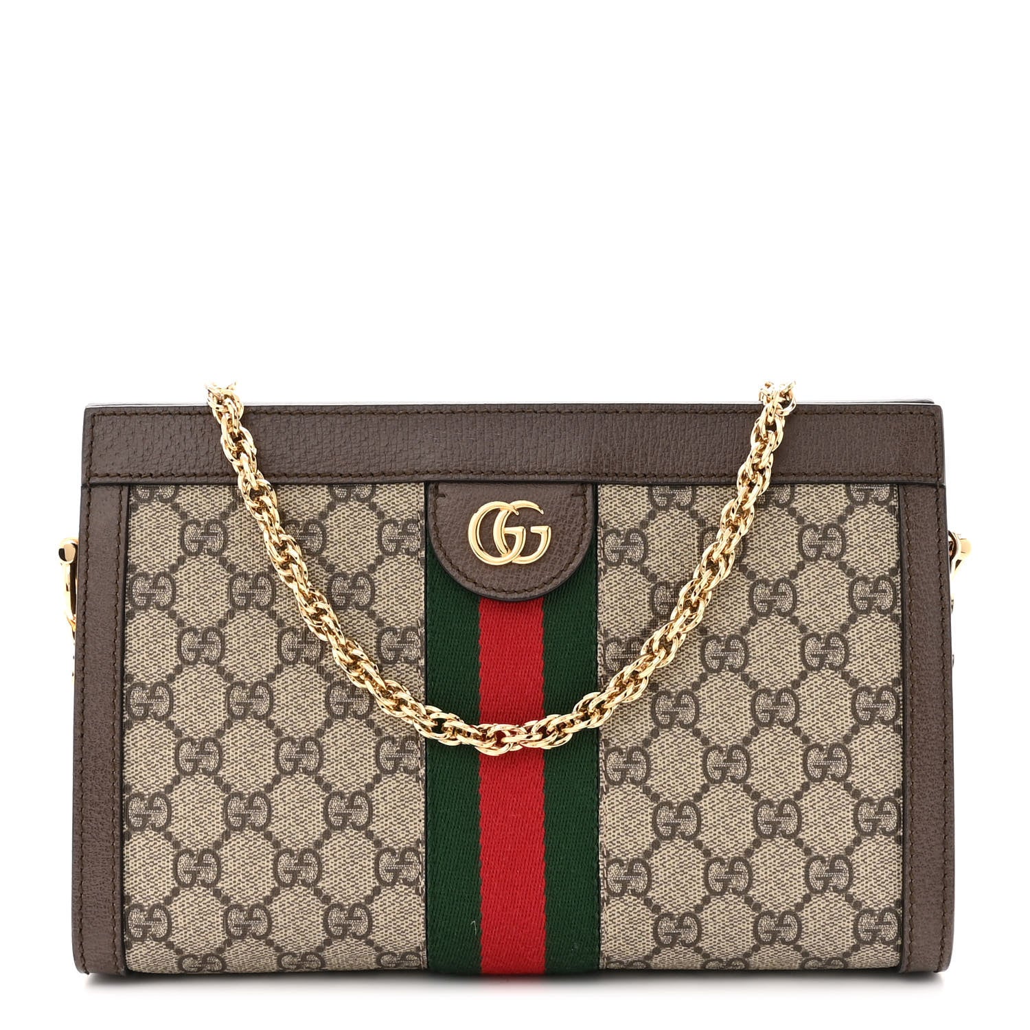 Gucci GG Supreme Monogram Web Small Ophidia Chain Shoulder Bag Brown 1 of 11