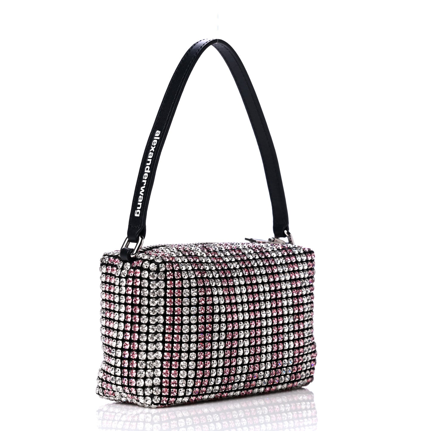 Mesh Crystal Rhinestone Mini Heiress Pouch Pink Silver