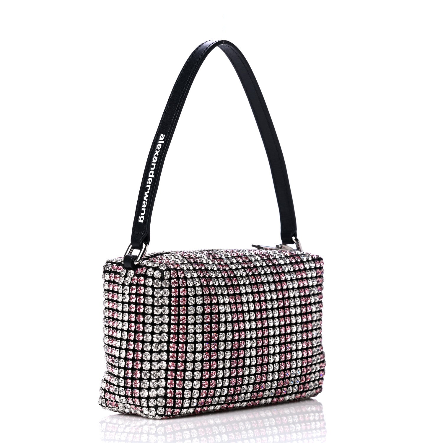 Alexander Wang Mesh Crystal Rhinestone Mini Heiress Pouch Pink Silver 2 of 9
