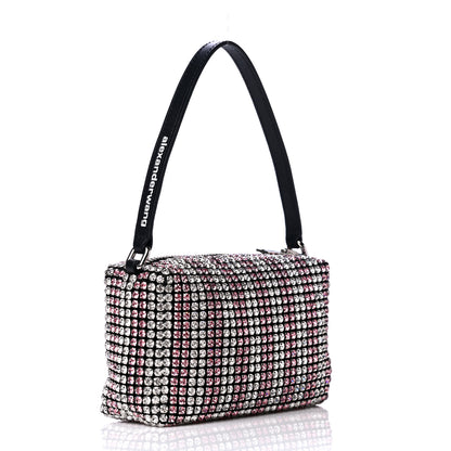 Alexander Wang Mesh Crystal Rhinestone Mini Heiress Pouch Pink Silver 2 of 9