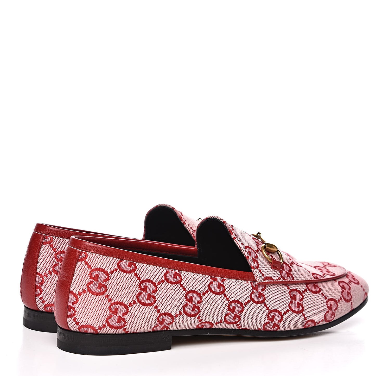 Canvas GG Monogram Horsebit Womens Jordaan Loafers 38 Gardenia Hibiscus Red