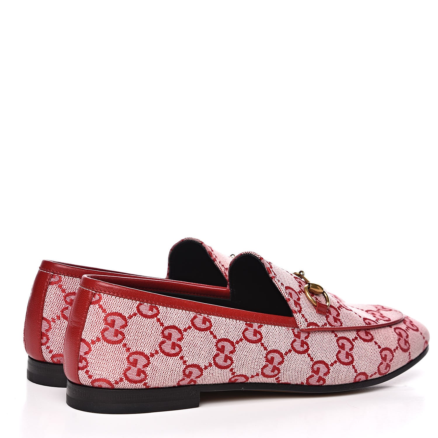 Gucci Canvas GG Monogram Horsebit Womens Jordaan Loafers 38 Gardenia Hibiscus Red 4 of 10
