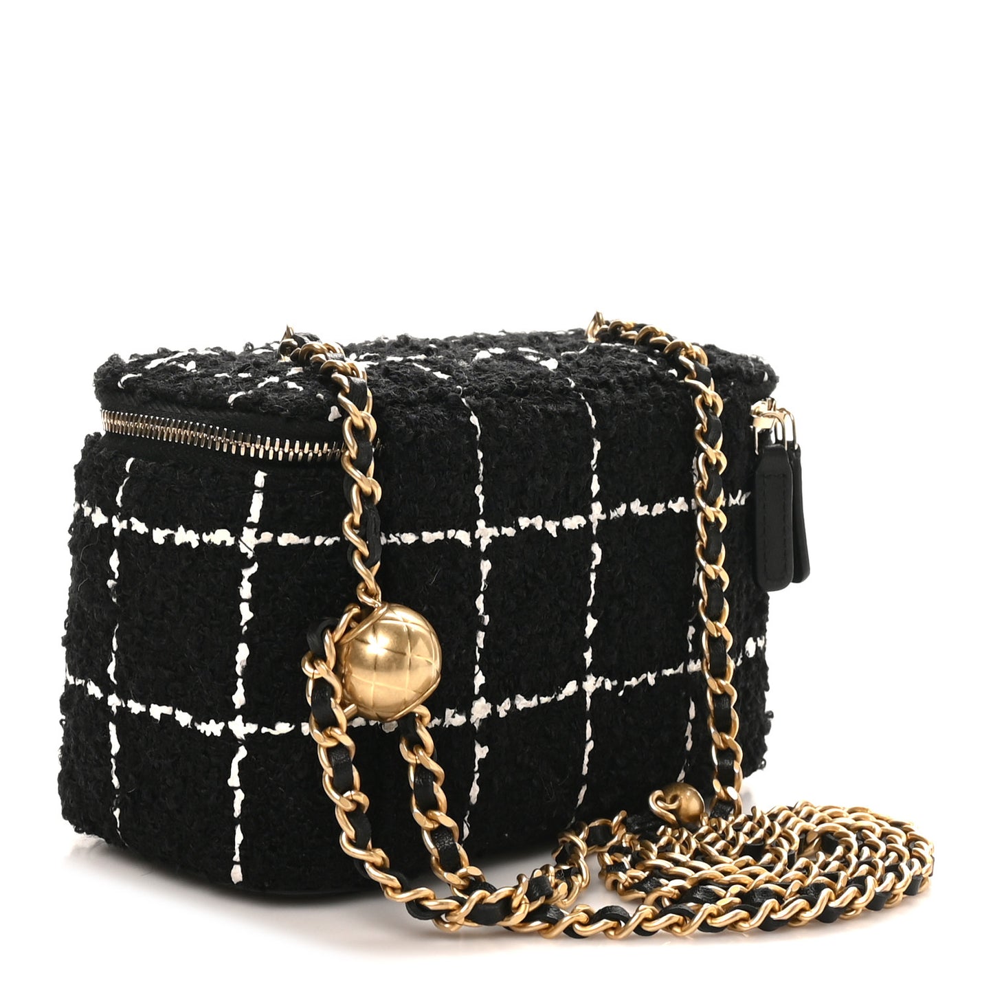 Tweed Pearl Crush Small Vanity Case With Chain Black White