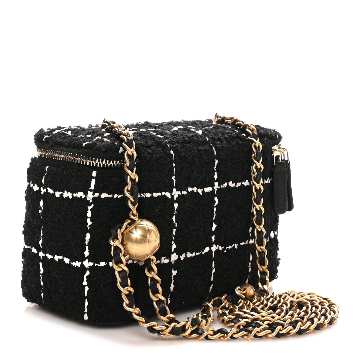 Chanel Tweed Pearl Crush Small Vanity Case With Chain Black White 3 of 12