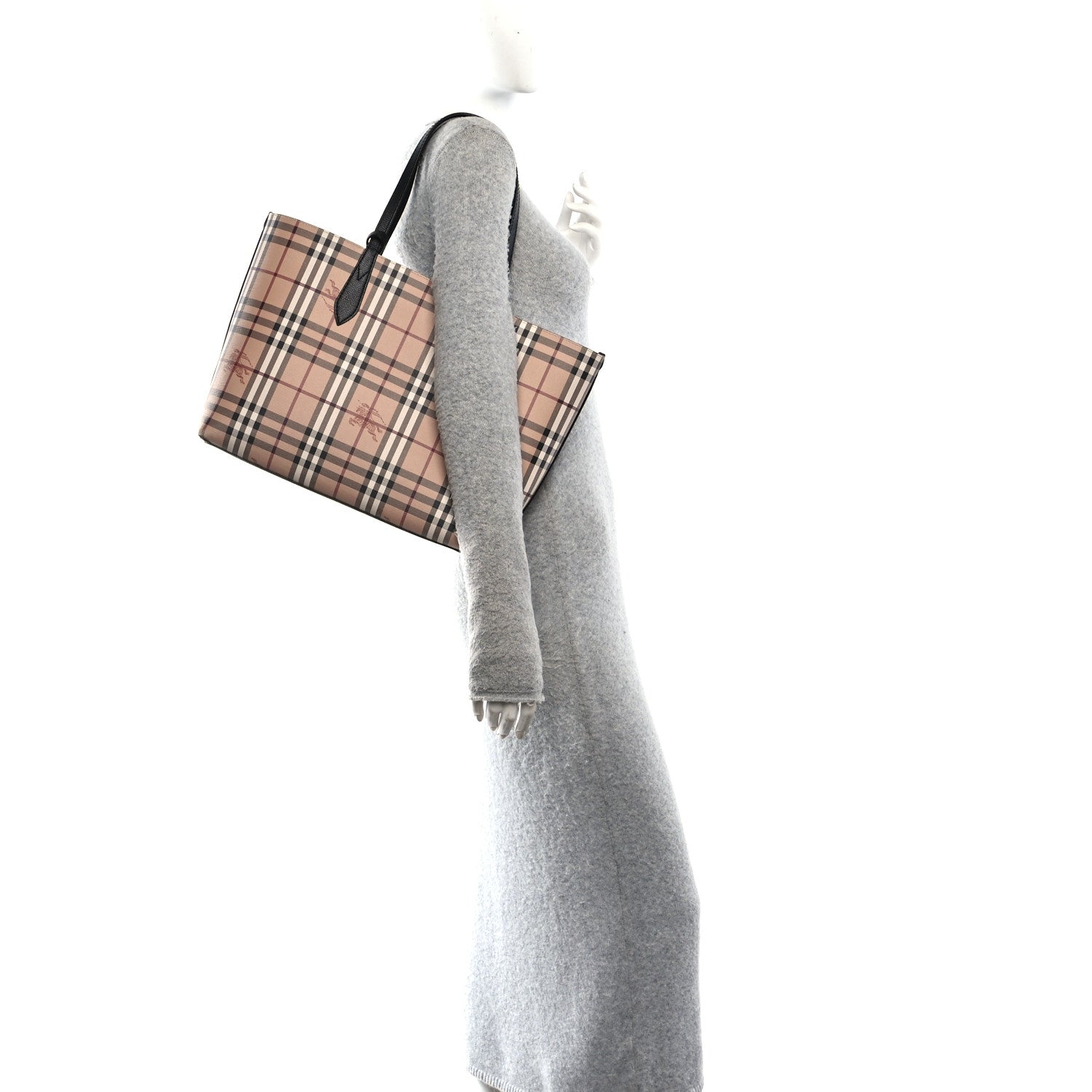 Burberry Grainy Calfskin Haymarket Check Medium Reversible Tote Black 2 of 17