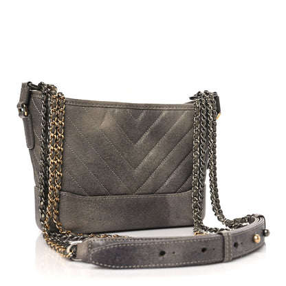 Chanel Metallic Caviar Chevron Quilted Small Gabrielle Hobo Light Silver Gold 3 of 11