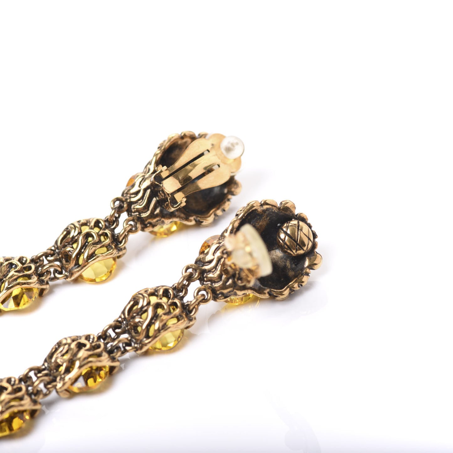 Crystal Metal Lionhead Drop Earrings Yellow Aged Gold