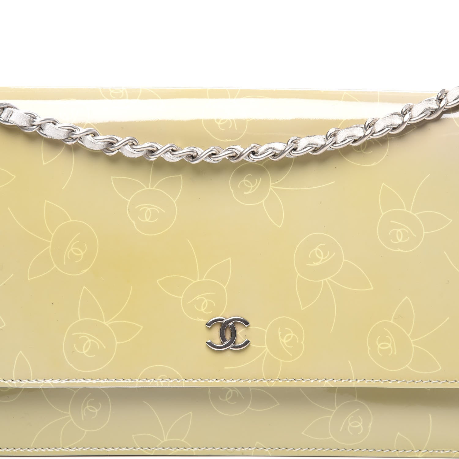 Chanel Patent Camellia Print Wallet On Chain WOC Gris Clair 10 of 11