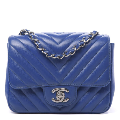 Chanel Caviar Chevron Quilted Mini Square Flap Blue 1 of 10
