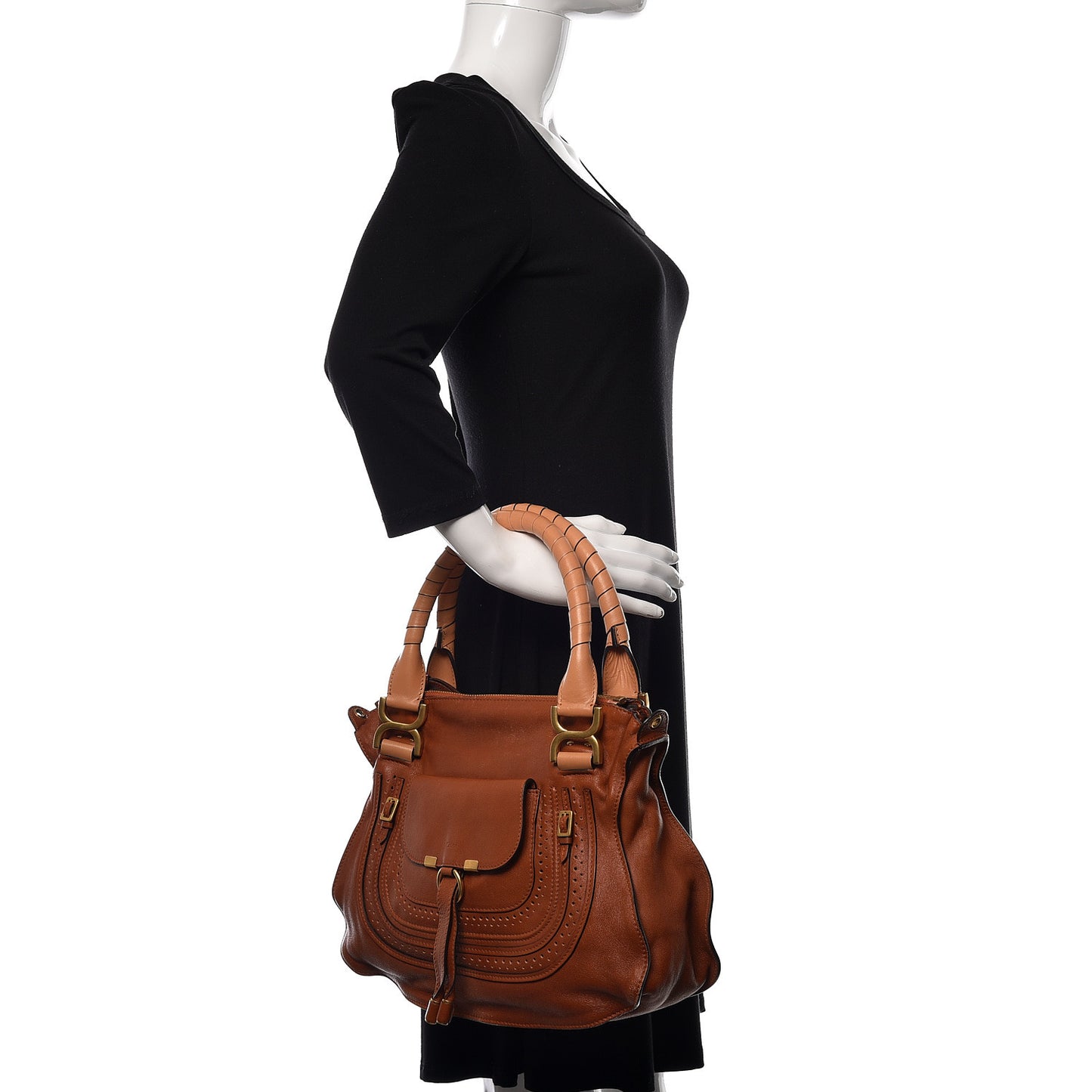 Calfskin Perforated Marcie Animation Satchel Brown