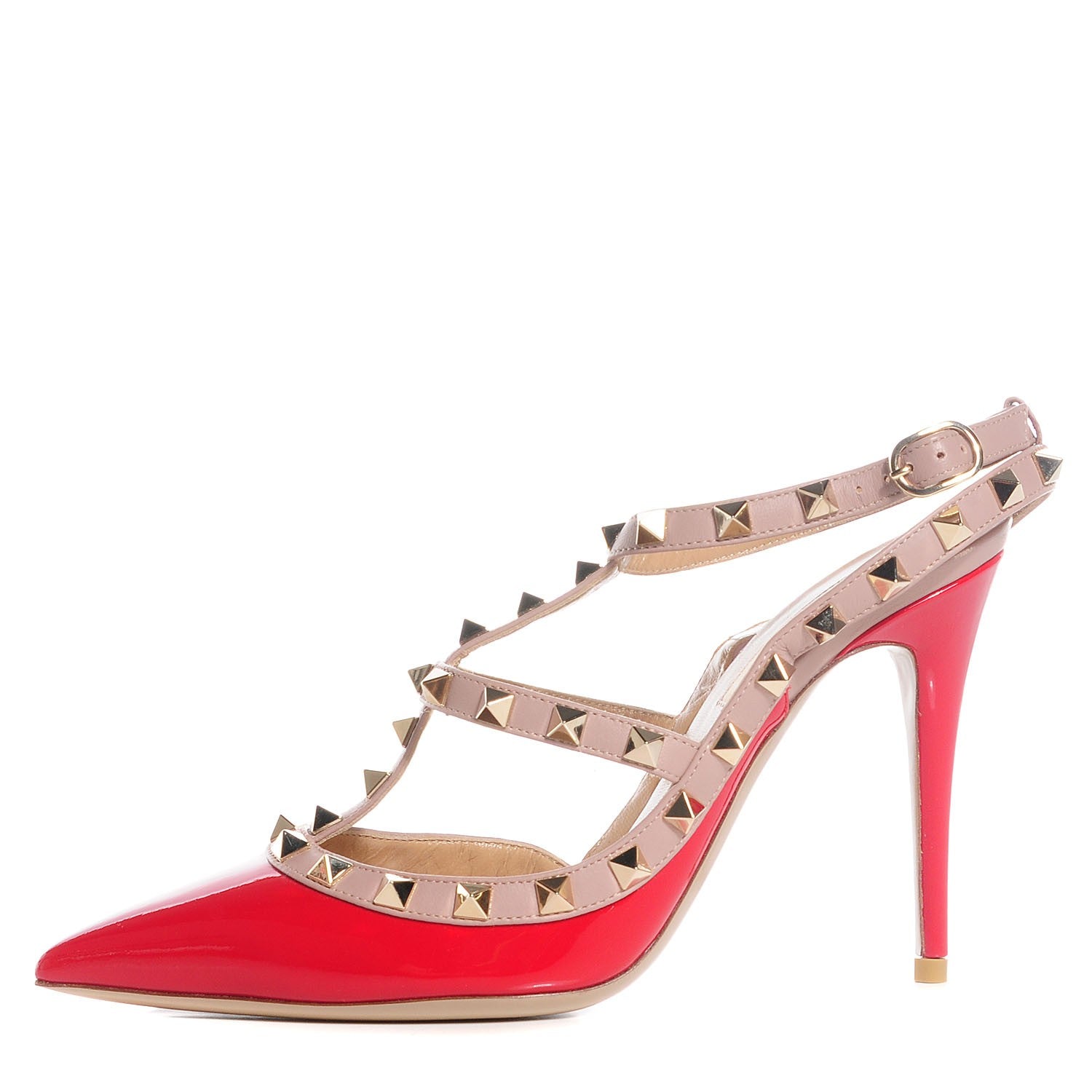 Valentino Garavani Patent Rockstud Ankle Strap 100mm Pumps 37.5 Rosso Valentino Poudre 1 of 6