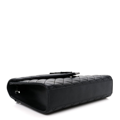 Saint Laurent Grain De Poudre Textured Mixed Matelasse Triquilt Medium Monogram Monochrome Satchel Black 4 of 11