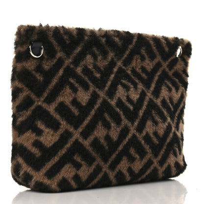 Fendi Shearling Calfskin FF 1974 Diagonal Pouch Tobacco Black 3 of 9