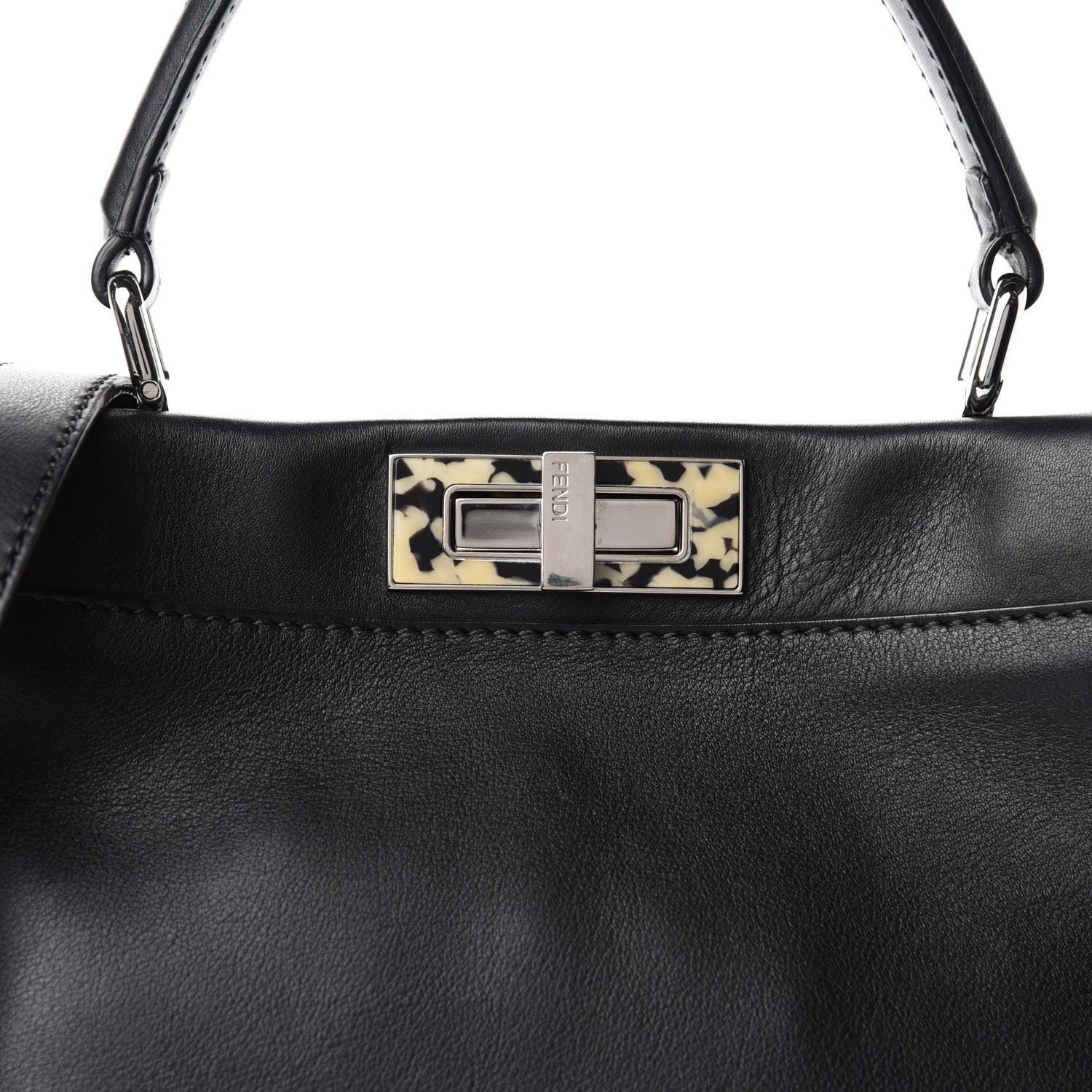 Fendi Vitello Dolce Shiny Nappa Plexglass Granite Medium Peekaboo Iconic Satchel Black 11 of 11