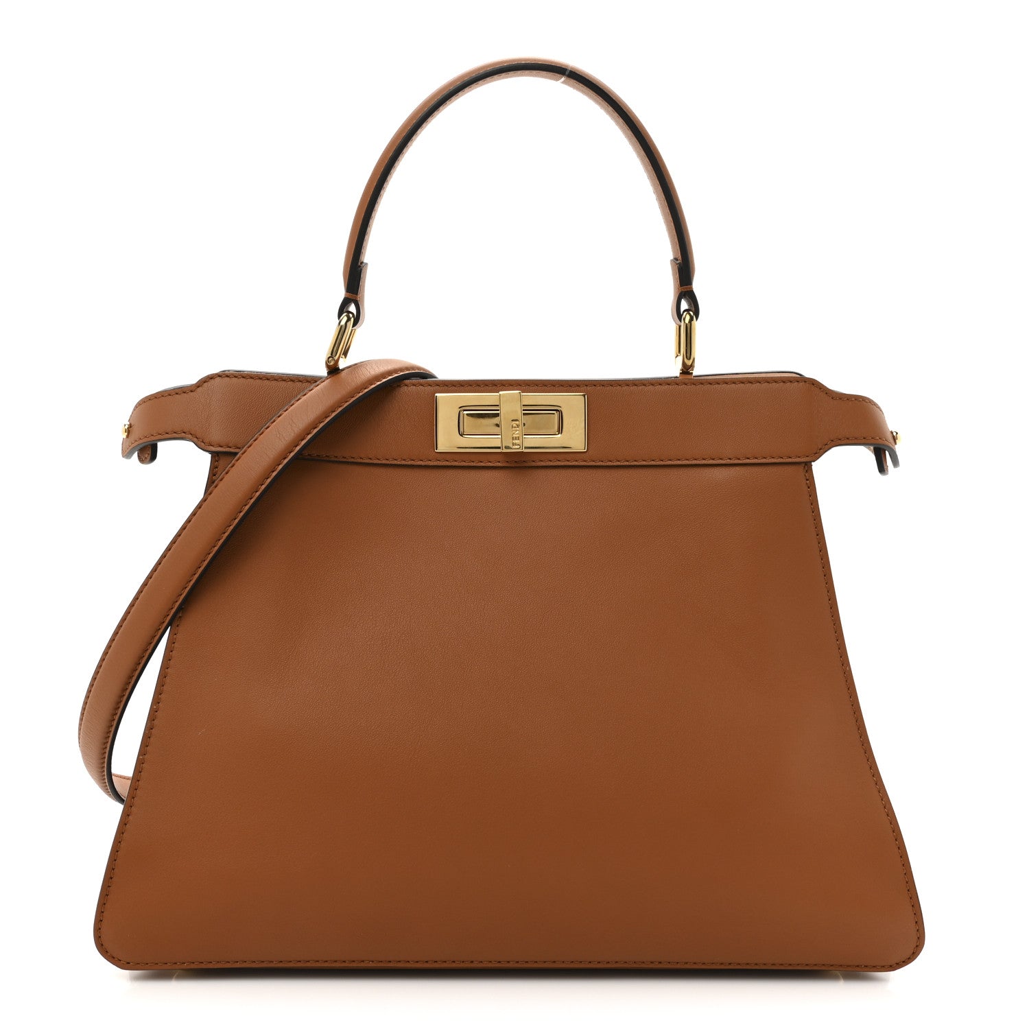 Fendi Vitello Seta Shiny Nappa Medium Peekaboo I SEE U Satchel Brandy Light Rose 1 of 12
