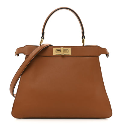 Fendi Vitello Seta Shiny Nappa Medium Peekaboo I SEE U Satchel Brandy Light Rose 1 of 12