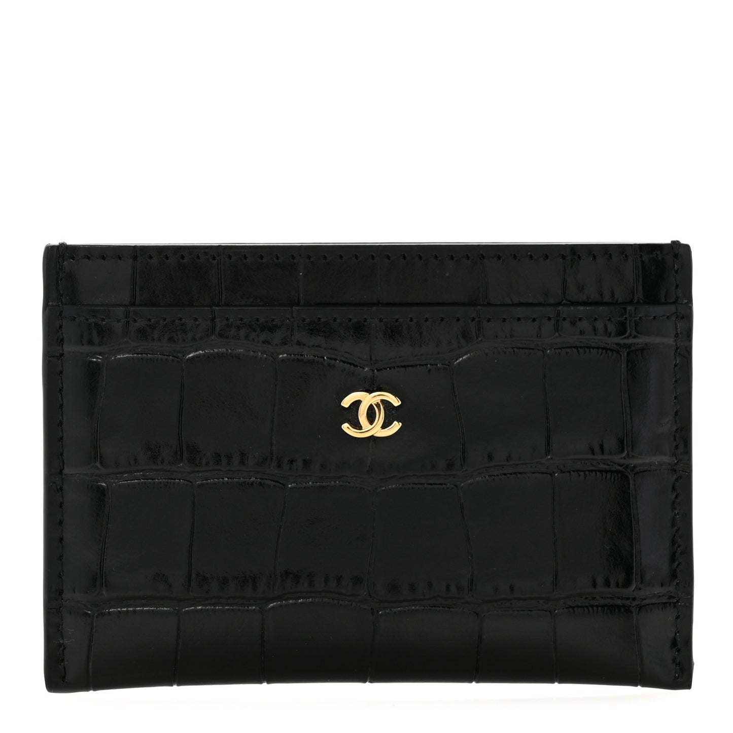Calfskin Crocodile Embossed Crococo Card Holder Black