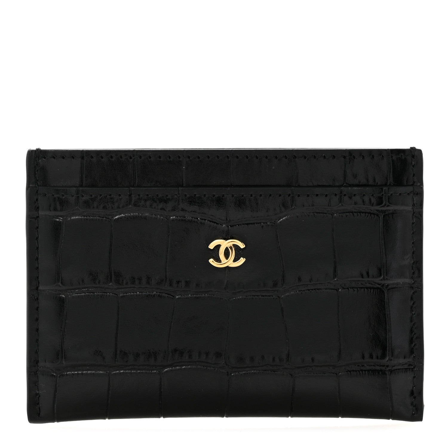 Chanel Calfskin Crocodile Embossed Crococo Card Holder Black 1 of 8