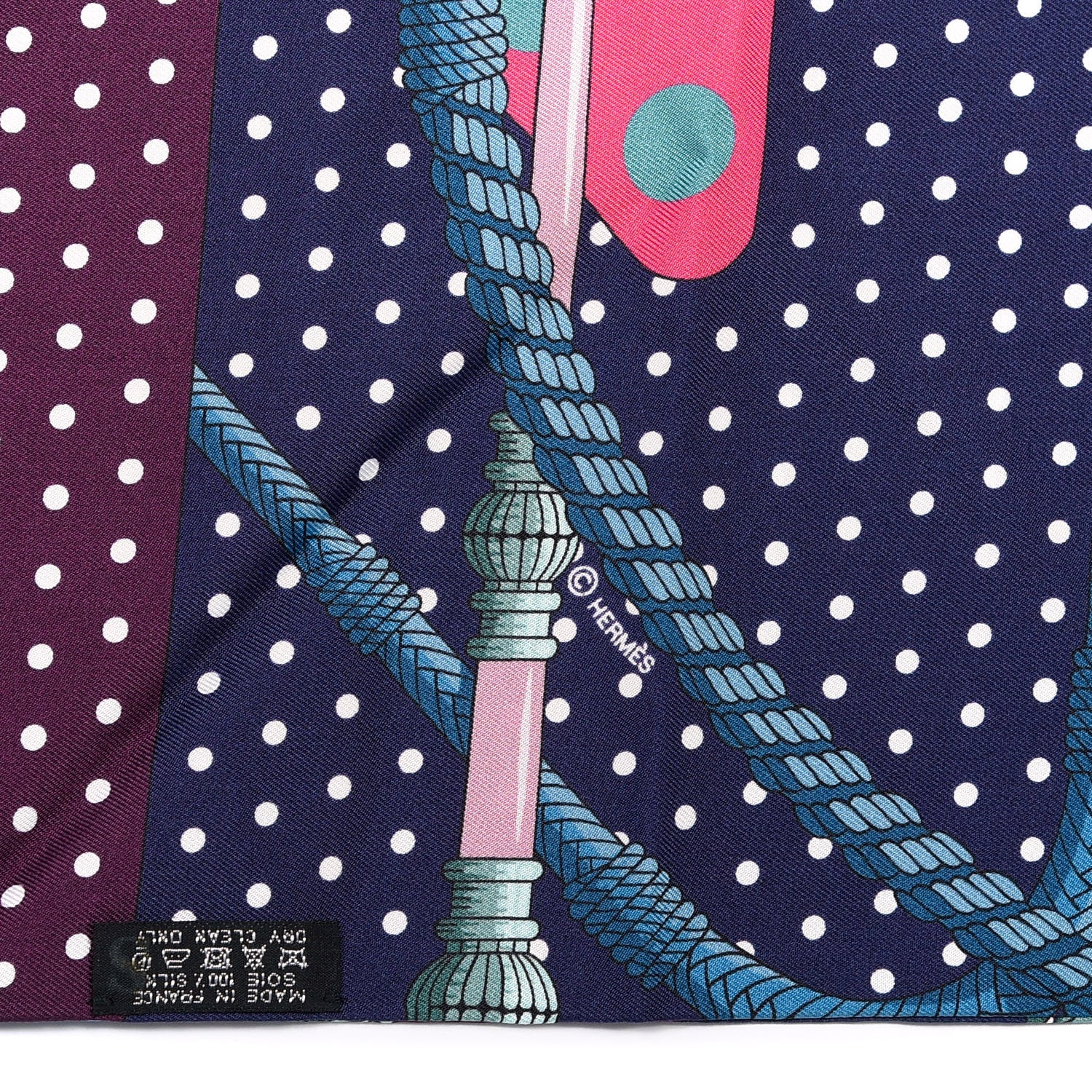 Hermes Silk Clic Clac a Pois Maxi Twilly Rose Vif Marine Prune 4 of 5