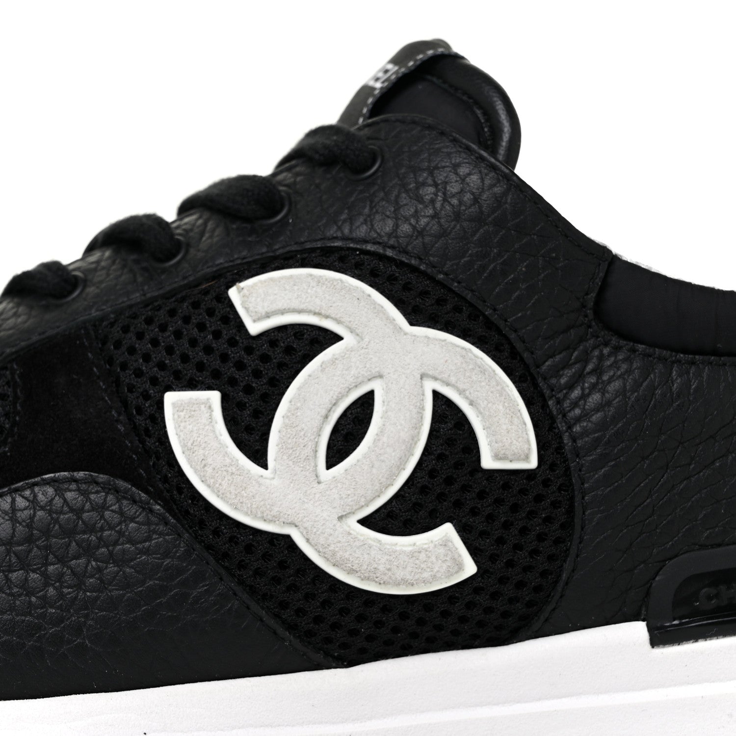 Chanel Calfskin Mesh Suede Mens CC Sneakers 43 Black White 9 of 9