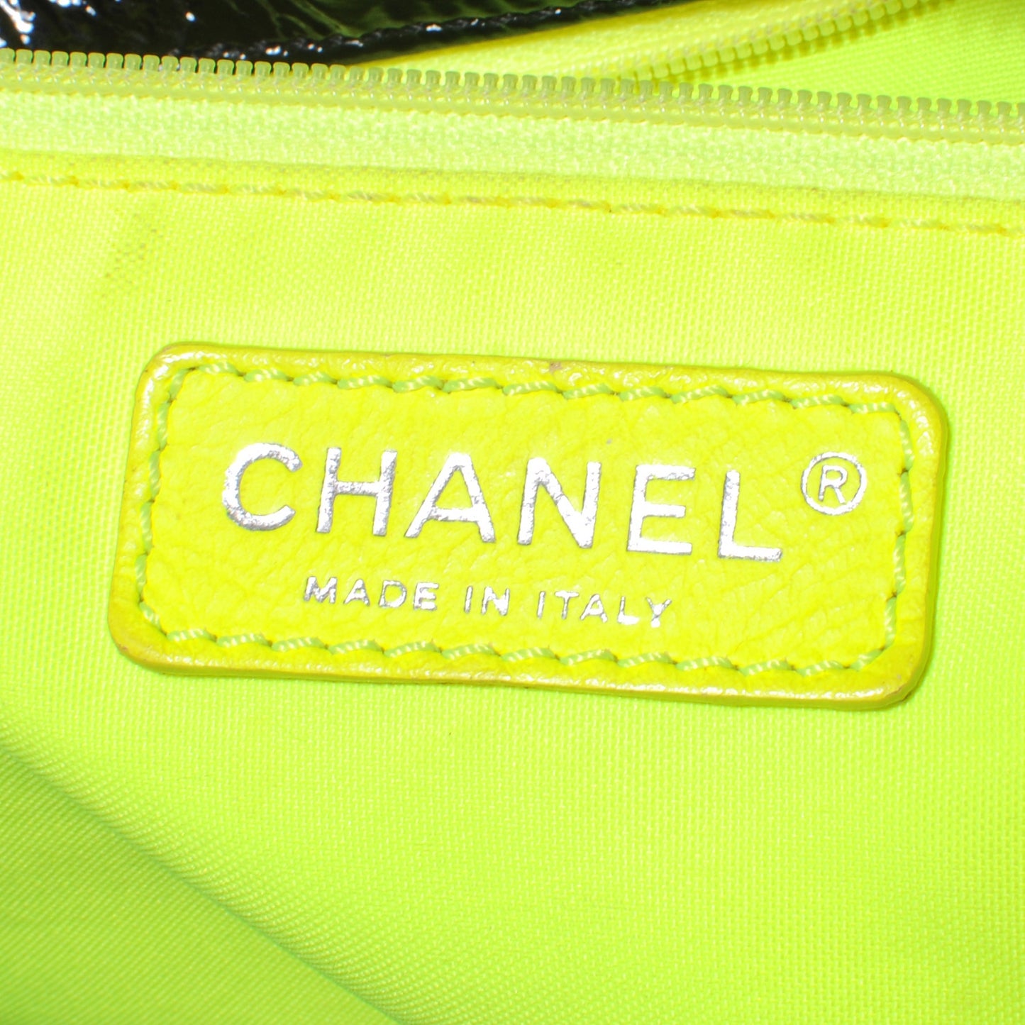 Patent Day Glo Flap Bag Black