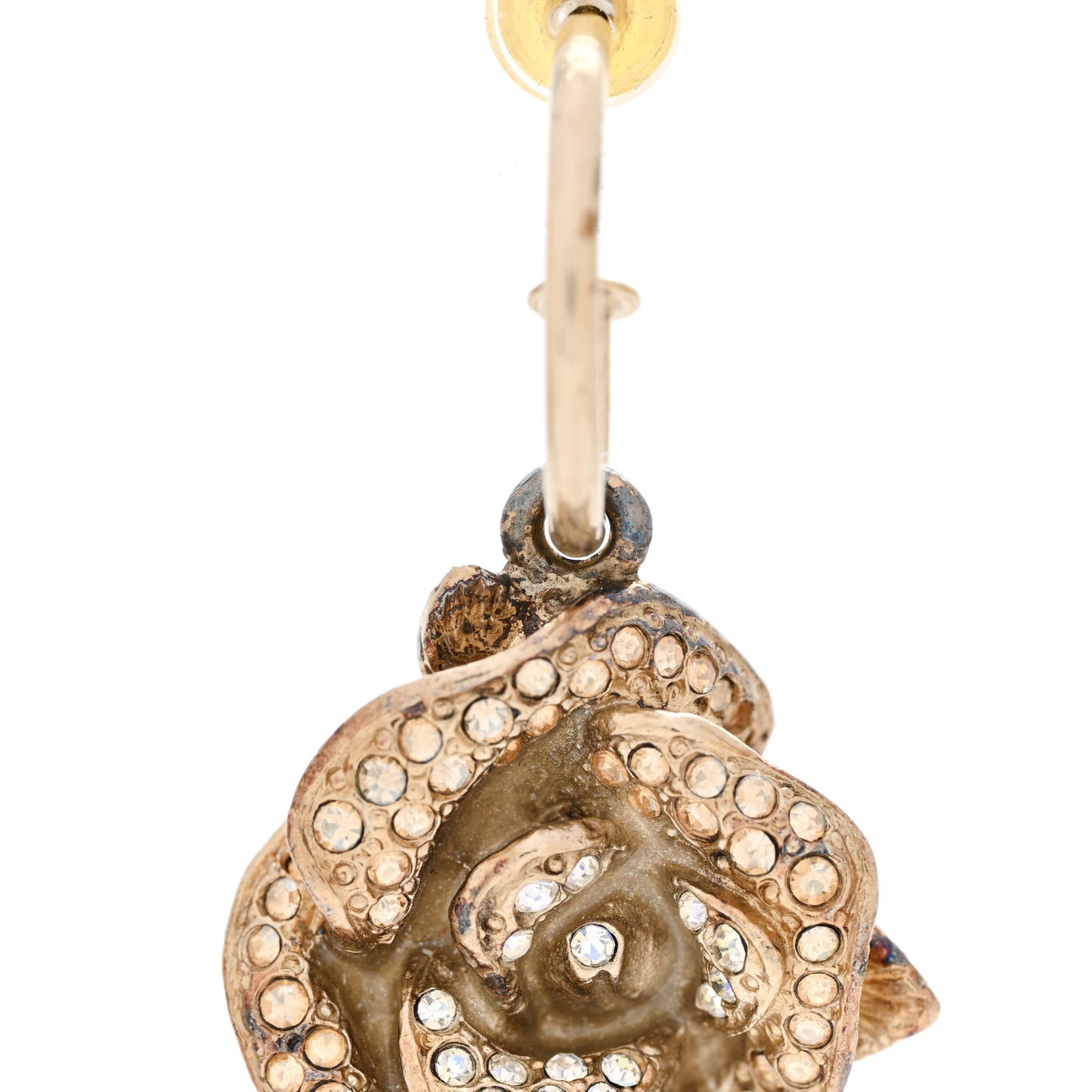 Metal Pearl CC Camellia Dangle Earrings Gold