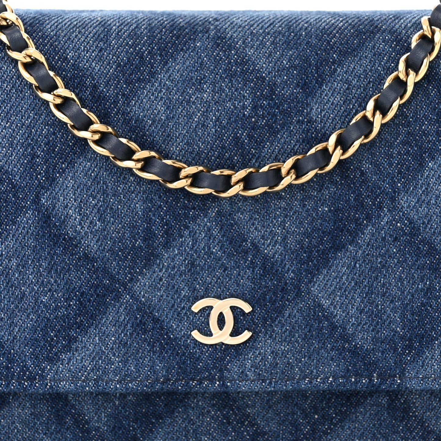 Denim Printed Wallet On Chain WOC Dark Blue